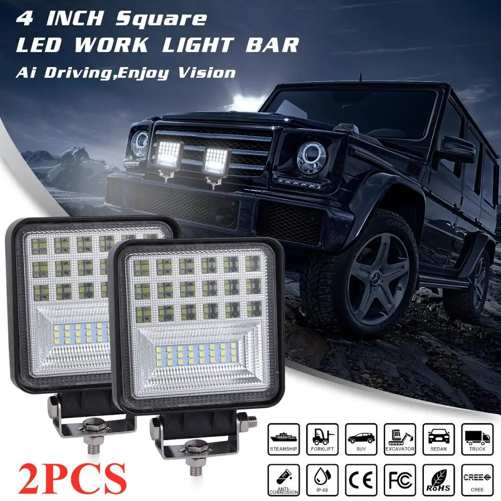 

2pcs 4 inch 126W Spot LED Light Bar Off Road 12V 24V LED Work Light Bar for Truck SUV 4WD 4x4 Boat ATV Tractor Car Headlight