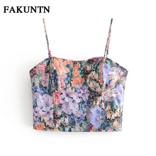 Cheap FAKUNTN Women's Cami French Retro Oil Painting Style Crop Tank Top Female Cami Fashion Sexy Sleeveless Top On Thin Straps Women Cheap FAKUNTN Women's Cami French Retro Oil Painting Style Crop Tank Top Female Cami Fashion Sexy Sleeveless Top On Thin Straps Women