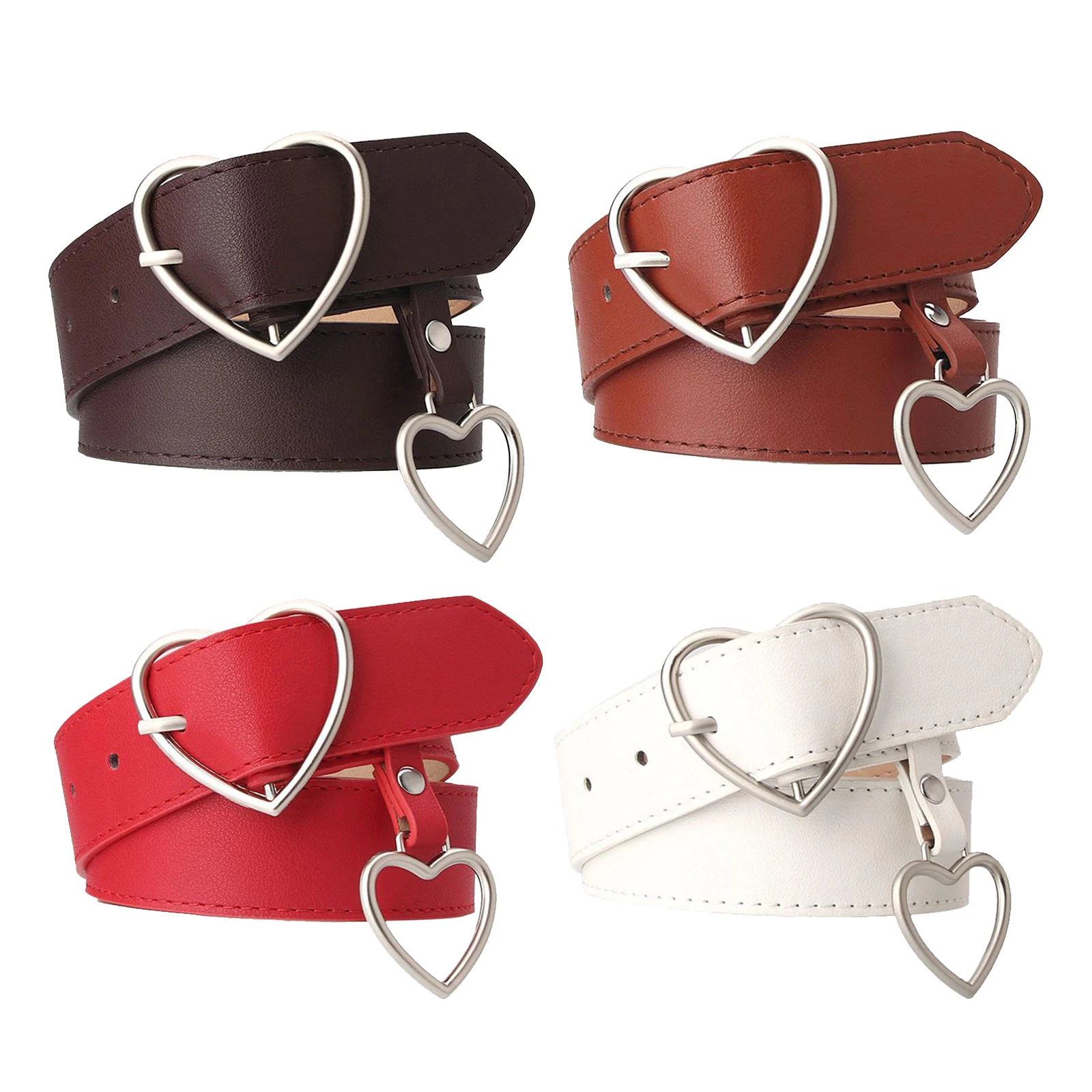 Heart Shaped Belt, Wide Faux Leather Waist Belts with Pin Buckle for Women Girls Jeans Pants Dresses Accessories