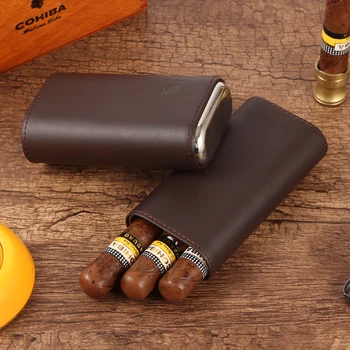 

COHIBA Travel Humidor Pocket Cigar Case Letaher Mini Humidor Box Cedar Wood Portable Cigars Box Humidors Accessory W/ Gift Box