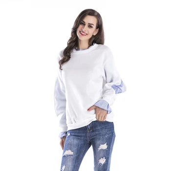 

Women Long Sleeve Hoodie Sweatshirt Harajuku Hooded Jumper Pullover Tops Casual Loose Thick White Coat Fake Two Pieces