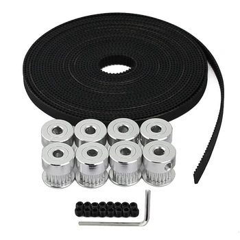 

8Pcs 5mm 20 Teeth Aluminum Timing Pulley Wheel+5 Meters Rubber GT2 2mm Pitch 6mm Wide Timing Belt for 3D printer CNC