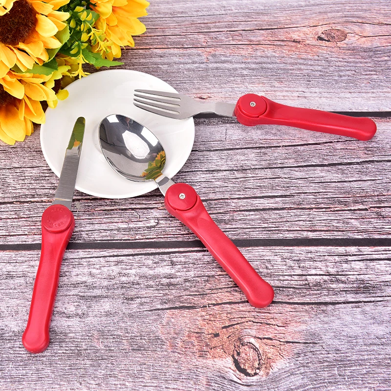 Folding Portable Stainless Steel Spoon Fork Utensils Outdoor Sports Camping Barbecue Picnic Dishes Acampament - Цвет: Красный