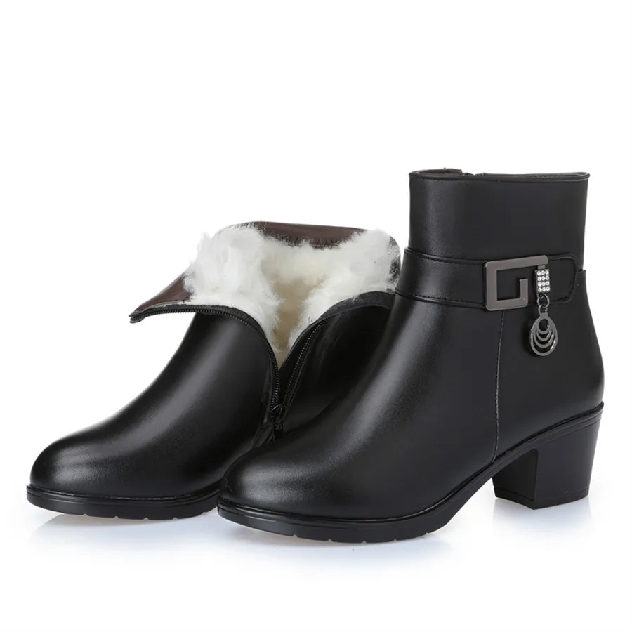 

Genuine Leather women boots 2020 winter thick wool lined genuine Leather women snow boots large size women winter shoes