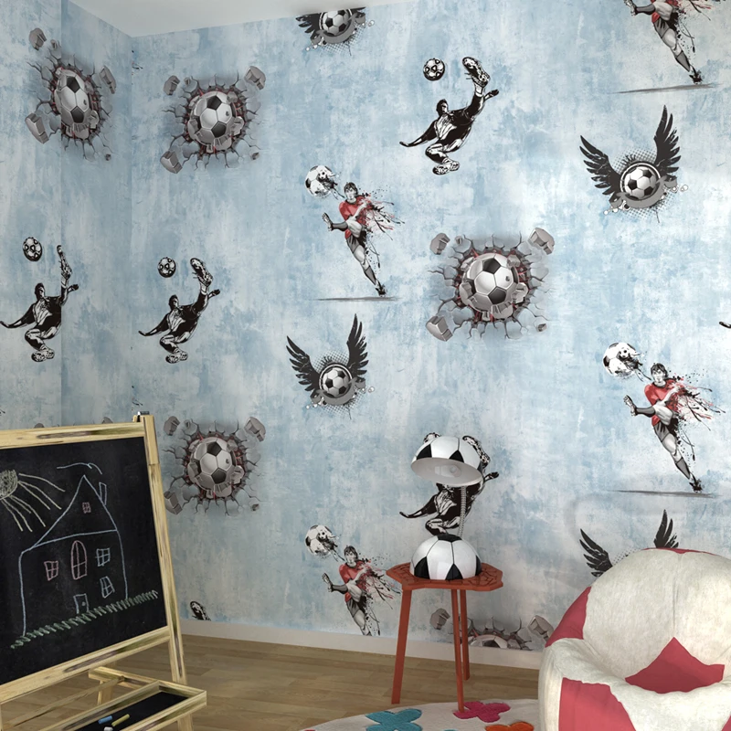 Decoration Teenager Room Modern Home Wallpapers Cartooon Football Wall Paper Roll For Kids Boy Room Walls Tapeta Do Pokoju