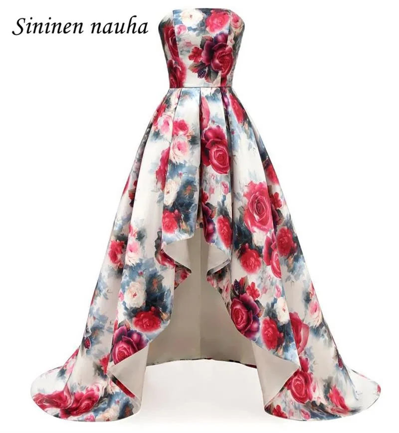 

High Low Prom Party Dresses for Women Juniors Strapless Plus Size Floral Print Homecoming Cocktail Dress Vestidos De Festa 388