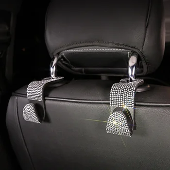 

2pcs Organizer Grocery Seat Back Accessories Portable Holder Interior Storage Hanger For Handbags Rhinestone Car Headrest Hook