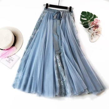 

2020 spring and summer new lace skirt sweet bowknot high waist mesh skirt gentle lady style half-length skirt half-length pettis