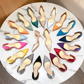 Female Thin High Heels Woman New Stiletto Pointed Toe Satin Silk Pumps Women Formal Office Work Dress Patry Bride Shoes O0001 5