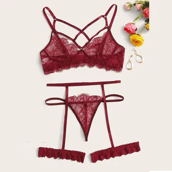 

Sexy Exquisite Mesh Lingerie Erotic Bra Garter Briefs Sets Porno Lenceria Erotica Mujer Sexi Babydoll Sexy Costumes For Women