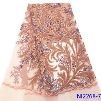 

NIAI 2019 Latest Velvet Sequins Lace Fabric French Nigerian Lace Fabrics High Quality African Lace Fabric For Wedding NI2268-7