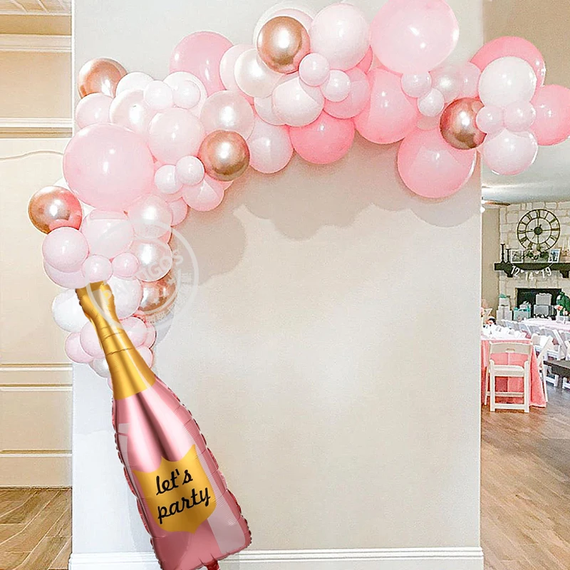 Let S Party Pink Bottle Balloon 36 Inch Big Cup Foil Balloons Pink White Latex Rose Gold Metallic For Wedding Birthday Party Ballons Accessories Aliexpress