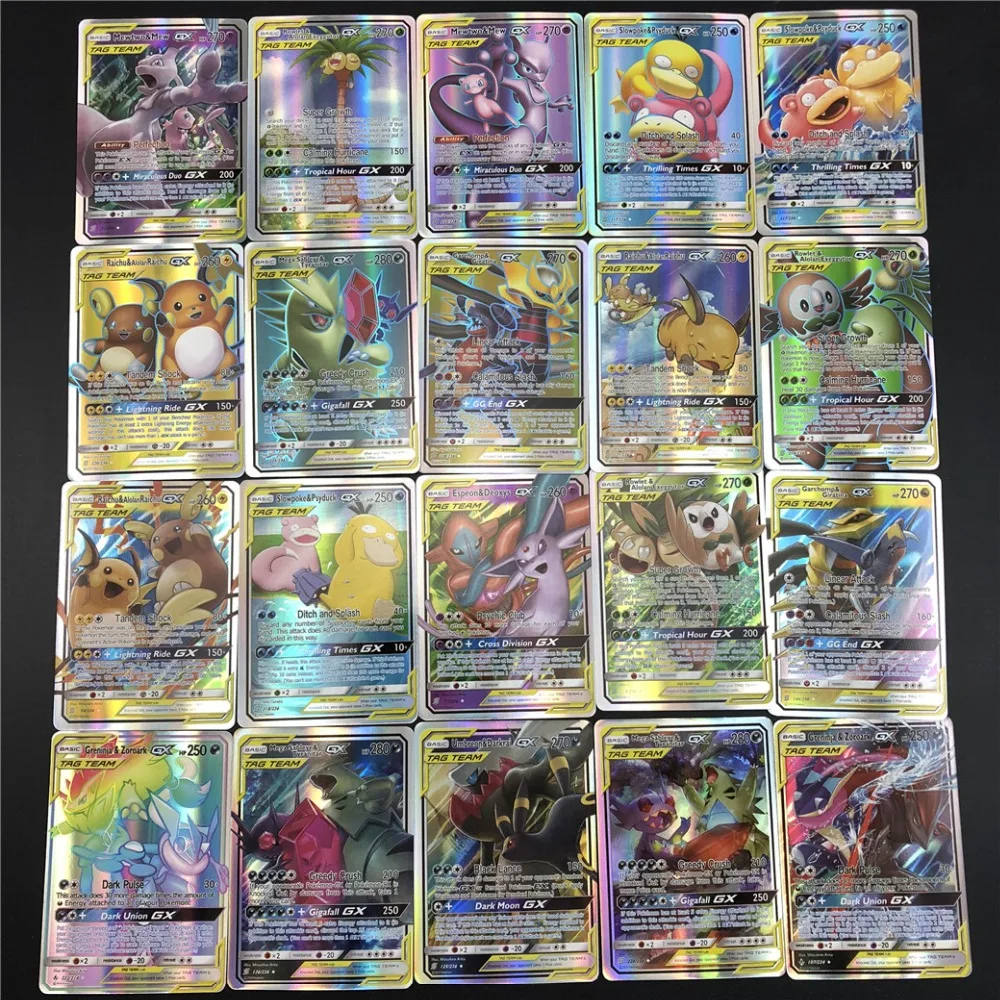 New Pokemones card PROMOTION! GX MEGA TAG TEAM Shining card Game Battle Carte 100pcs Trading Cards Game Children Toy