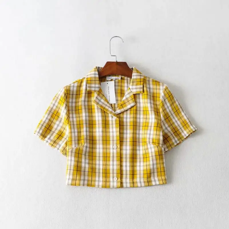 ladies white shirt Korean style crop top womens tops ladies plaid shirts women button up shirts short sleeve blouses women plaid tops kawaii women's shirts & tops Blouses & Shirts