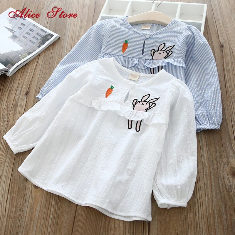 Новинка 2019 милая детская рубашка топы с мультяшной вышивкой и куклой для девочек