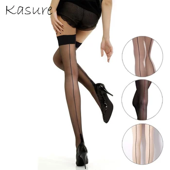 

KASURE Women Basic Sexy Fishnet Thigh With Backseam High Transparent Mesh Stockings Female Ladies