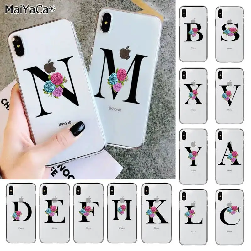 

MaiYaCa Transparent Alphabet Flowers Print Floral art TPU Soft Phone Case for iPhone 11 pro XS MAX 8 7 6 6S Plus X 5 5S SE XR