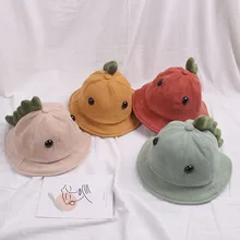 Милая детская шапка в рыбацком стиле для мальчиков и девочек, в форме динозавра из мультфильма, на рост от 45 до 48 см, однотонная теплая зимняя Вельветовая шапка в рыбацком стиле в Корейском стиле