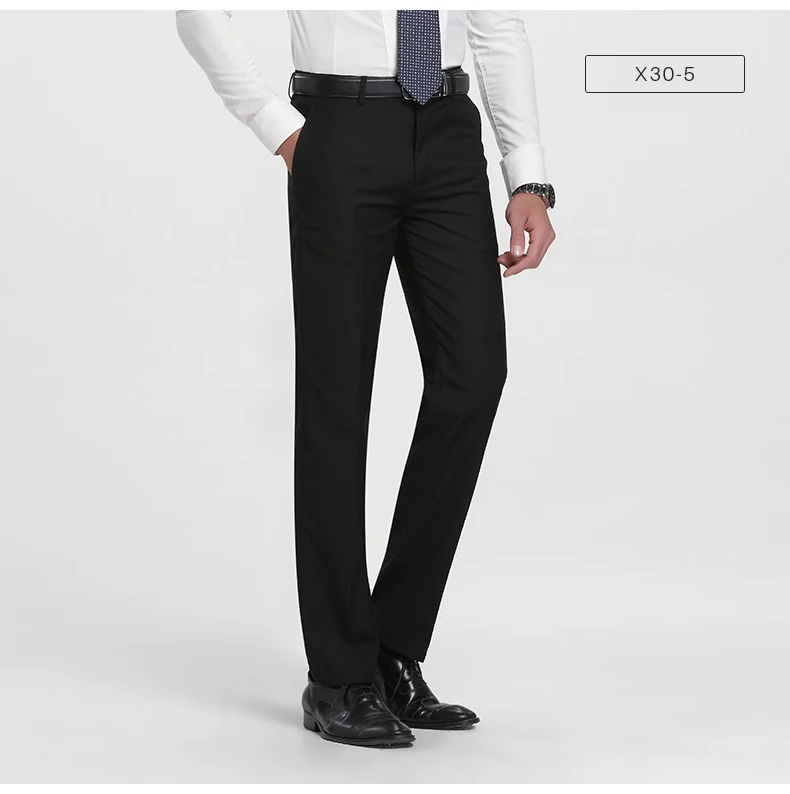 Men's Slim Fit Flat-Front Suit Separate Pant Formal Wedding Business Straight Male Trousers Light Grey Thin Office Dress Pants