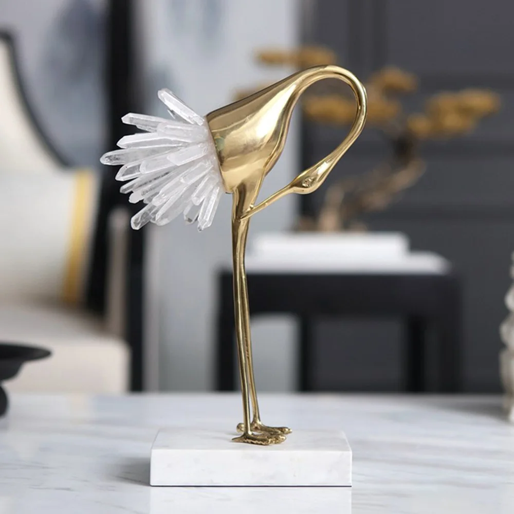 Clear Quartz Style 3 Natural Quartz Crystal Wand Point Copper Crane Figurine Light Luxury Home Metal Ornaments Healing Crystal Stone Home Decoration - Цвет: Clear Quartz Style 3
