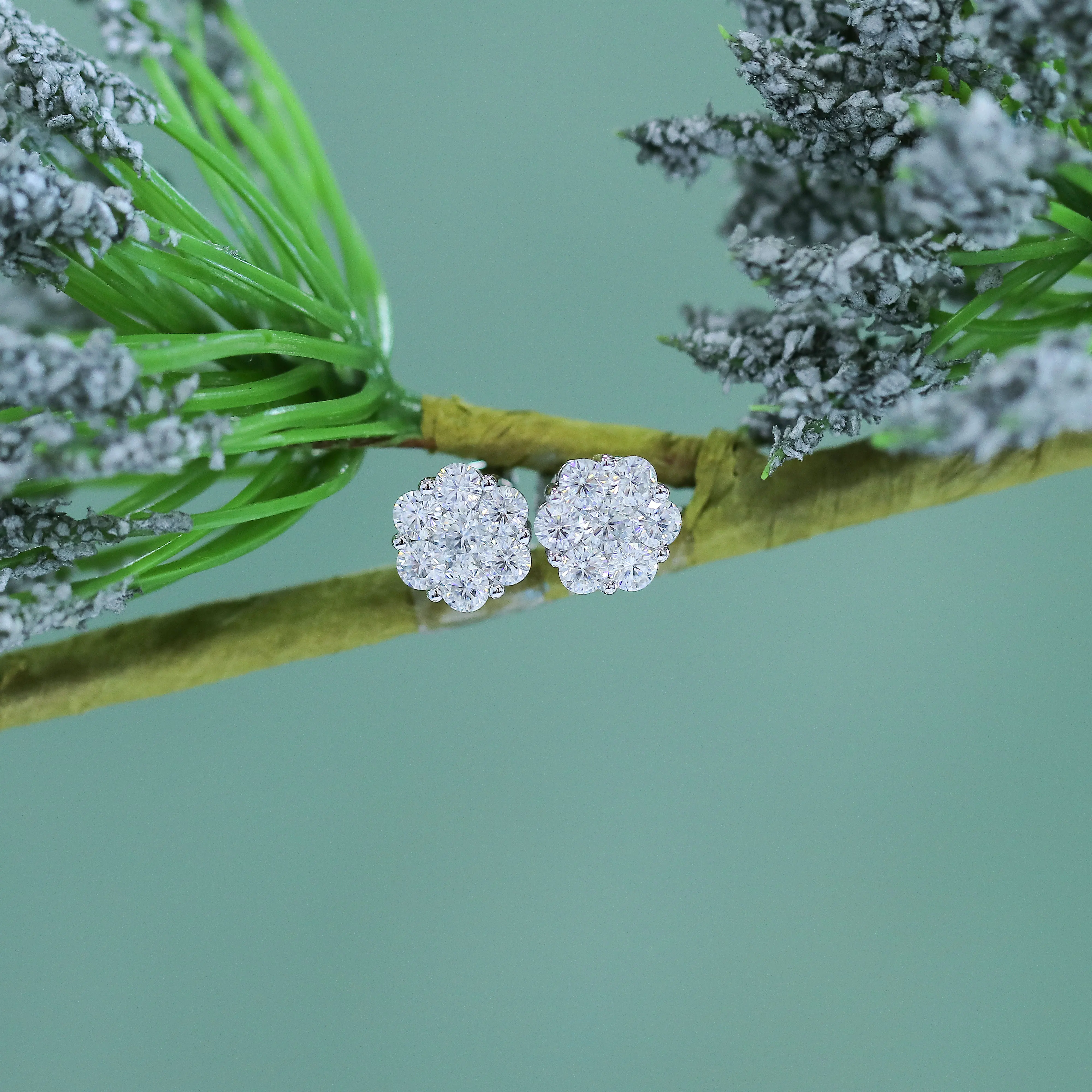 Женские однотонные серьги гвоздики с муассанитом в форме цветка|stud earrings|earrings