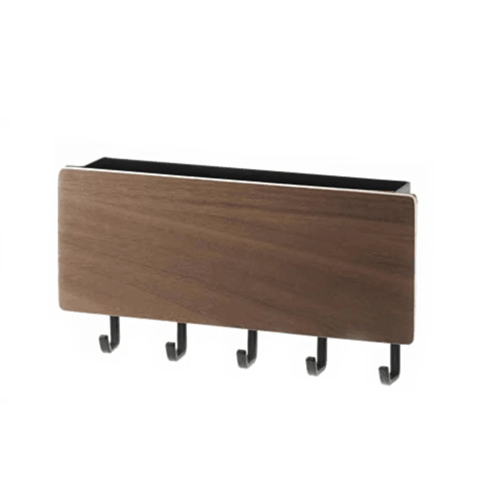 New Japanese style and wind storage box key wall hook solid wood storage hook wooden hanging hook porch debris rack - Цвет: black