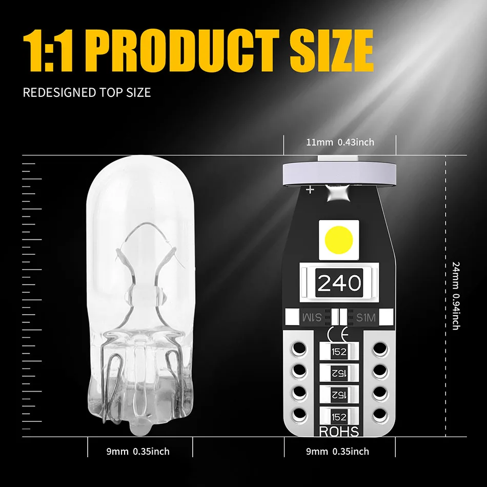 LED ĵ���� W5W LED ���� 168, 194 6000K ��� ��ȣ ����, �� ���� ��ȣ�� ����, �ڵ��� ���׸��� ����, �ڵ��� 12V, T10, 10 ��