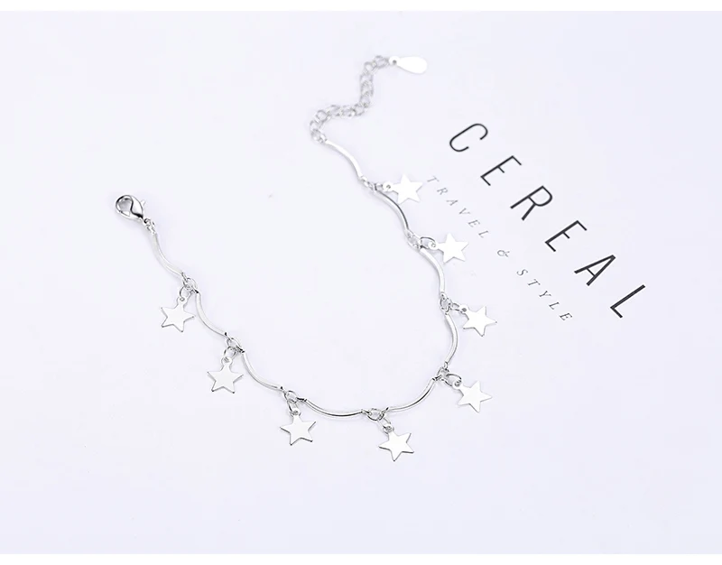 Sweet and Cute Five-Pinted Star silver bracelet Starry Literary Student 925 Sterling For women Boho Beach Bangle Jewelry Gift