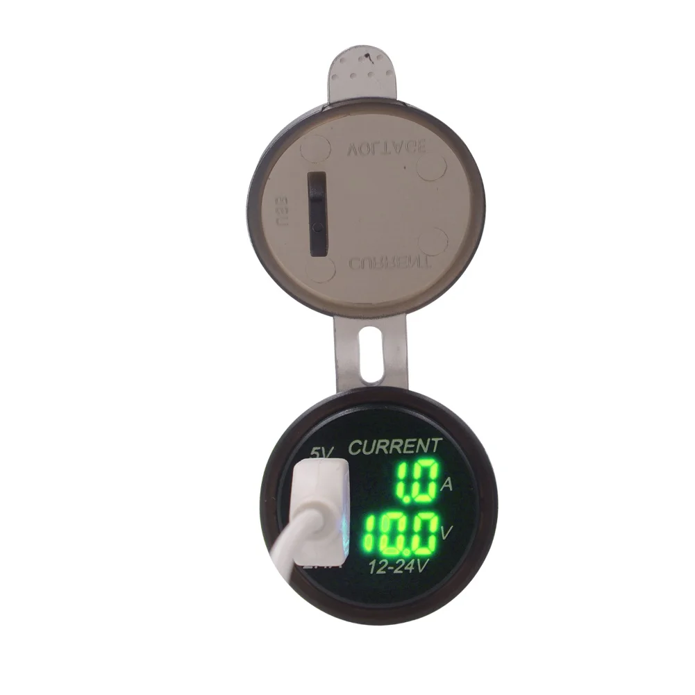 2.4A нового быстрой зарядки USB для мотоцикла телефон Зарядное устройство светодиодный вольтметр амперметр с кабелем - Цвет: Зеленый