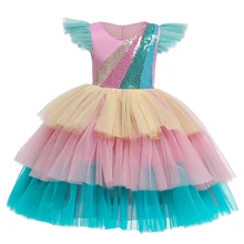 Эксклюзивное Новое милое разноцветное платье с оборками на рукавах; популярное цветное платье принцессы; Одежда для девочек; От 3 до 8 лет