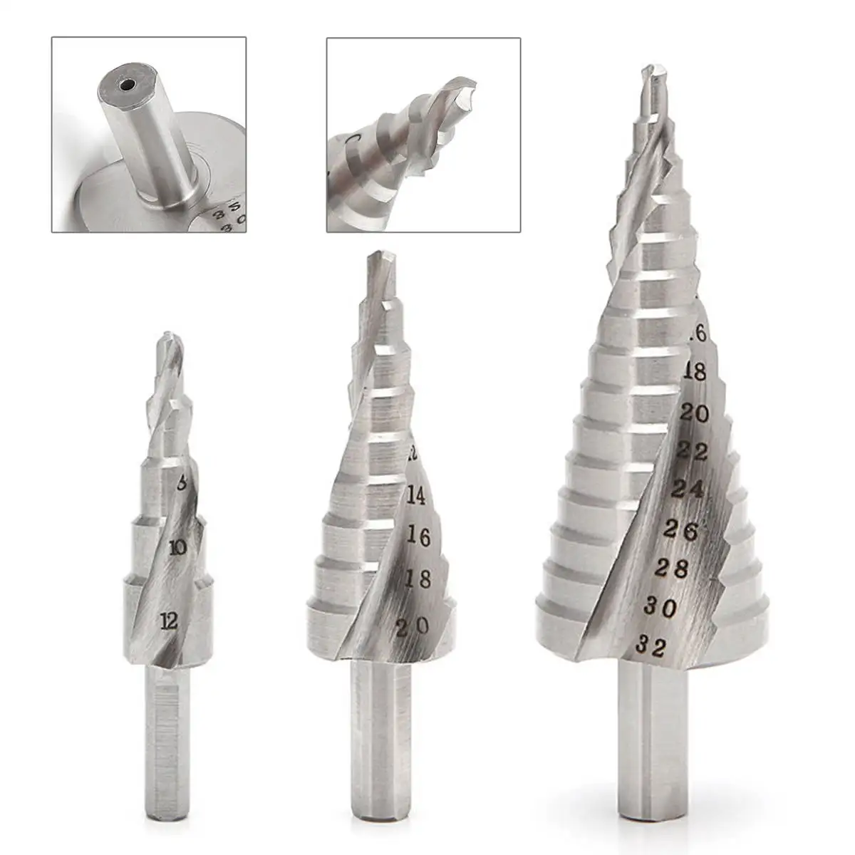 DWZ 3Pcs HSS 4241 Hole Cutter Spiral Flute Step Drill Bit Set Core Cone Step Drill