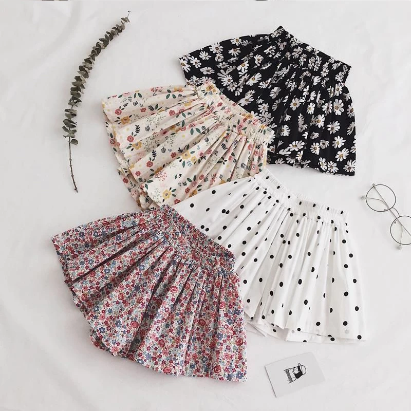 2-7Y Girls Flower Shorts Summer Clothes Cotton Wide-Leg Pants Baby Small Floral Culottes Children's Clothing kids shorts,kids trousers