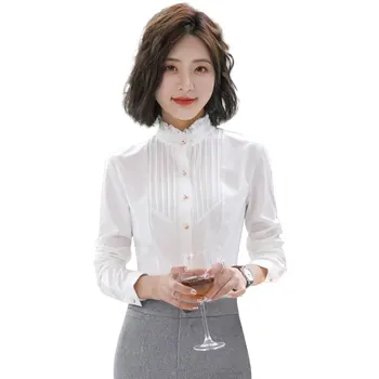 

Formal Office Blouse Women Fashion Solid Color Lace Chiffon White Shirt Women Elegant Blusa Feminina Women's Clothing YY50WB