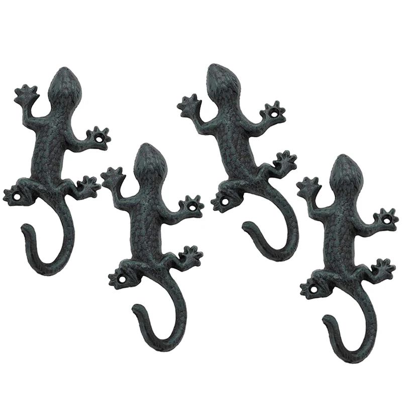 

Coat Hooks Hanging Wall Mounted Rustic Decorative Gecko Hook, Cast Iron 6 Inch Key Holder Wall Decor, Set of 4