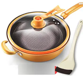 

32cm Iron Frying Pan Heat-preserve Vacuum Pot Boiling Cease-fire Health Preservation Pan Cooking Wok Pan With Upright Lid