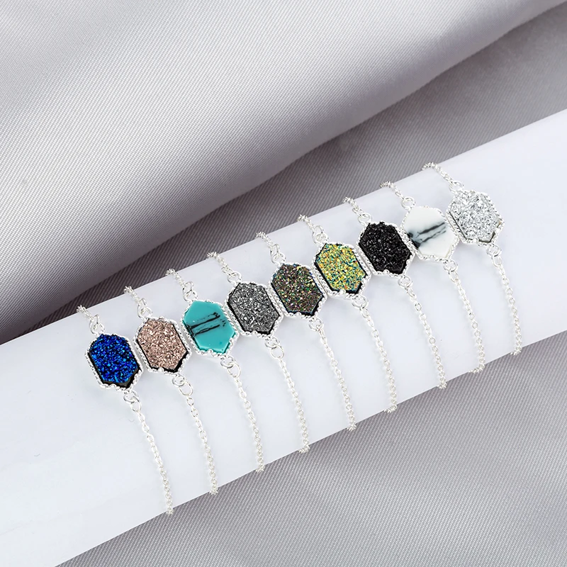 Овальная Смола Druzy браслет Drusy Синий белый искусственный камень Регулируемый
