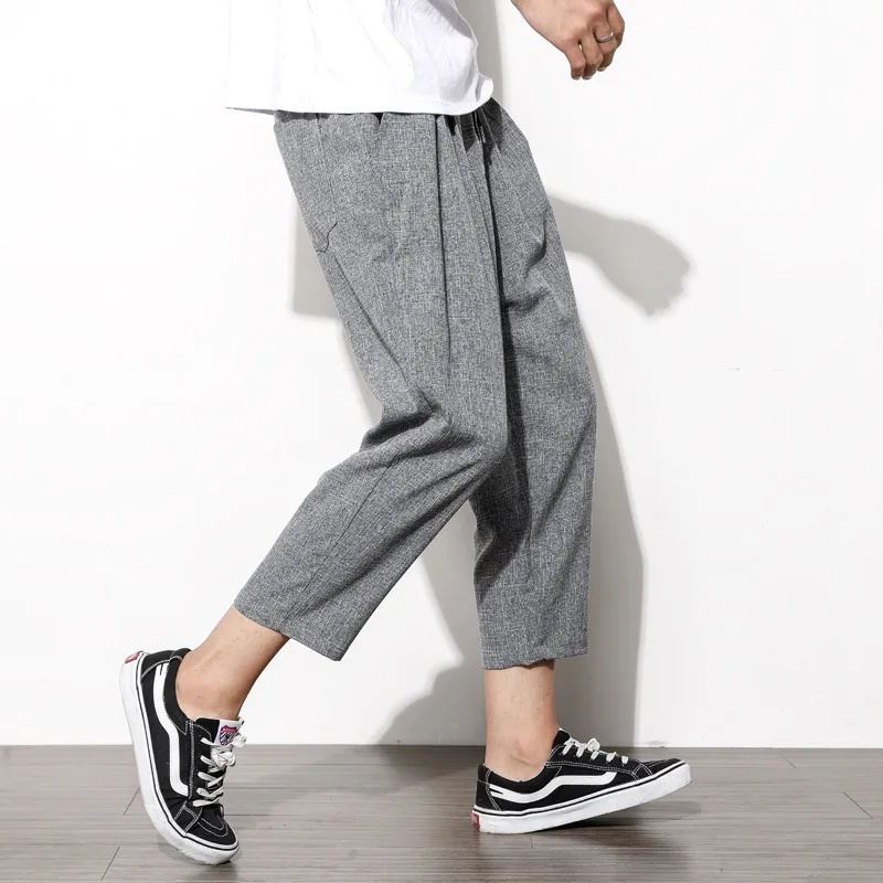 

2019 Summer New Style Large Size Cotton Linen Capri Casual Pants Loose And Plus-sized Baggy Pants Thin Harem Pants Men's Trouser