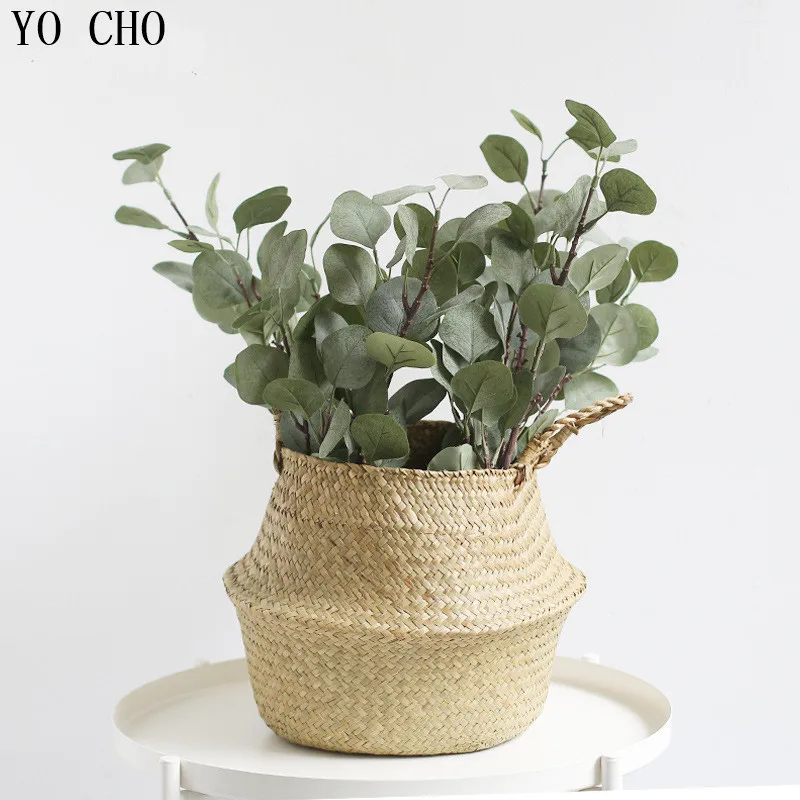 Yo Cho Piante Artificiali Foglie Verdi Mini Ramoscelli Oro Foglie Di Denaro Disposizione Fai-Da-Te Eucalipto Piante Finte Decorazioni Per La Casa Di N