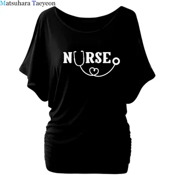 

T-shirt Women Nurse Letters Print Tshirt Lady Girl Top Hipster Black White Casual Batwing Sleeve Funny T Shirt Female Clothes