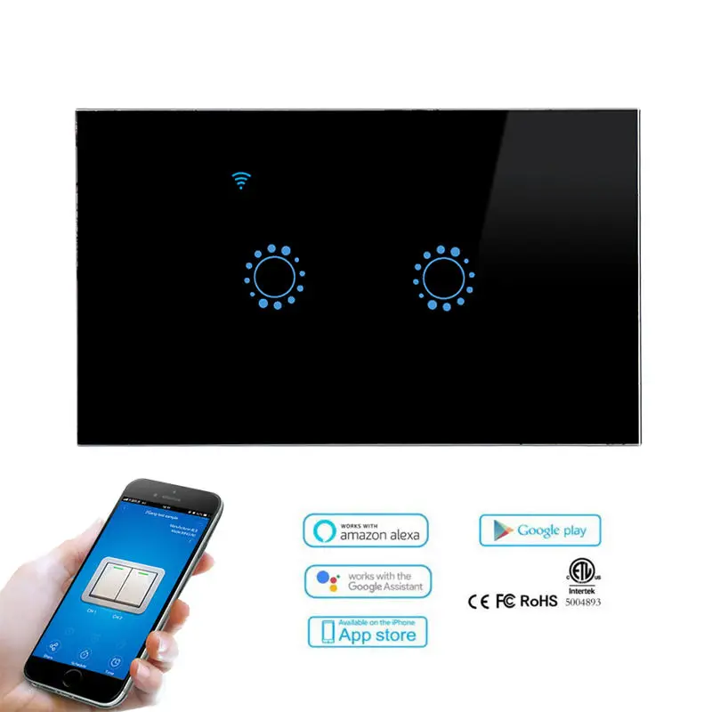 HOT-2Gang США умный Wi-Fi настенный светильник переключатель стеклянная панель Пульт дистанционного управления с помощью приложения Ewelink Amazon Alexa и Google Home для Sma