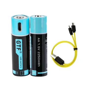

2pcs 1.5V AA USB Lithium ion Battery 1500mah Rechargeable Battery 2550mw Li-polymer AA USB Batteries By Micro USB Charging Cable