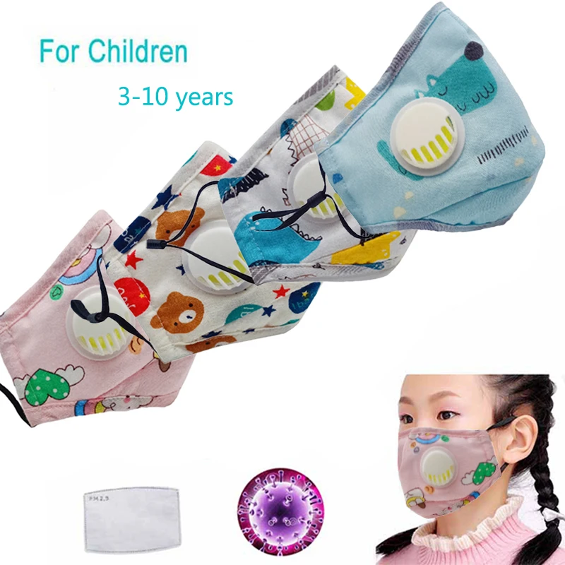

Child Mask PM2.5 Dust Cartoon Filtration Respirator Valve Breathable ffp3 Safety Face Masks Disposable Filter For Children Kids