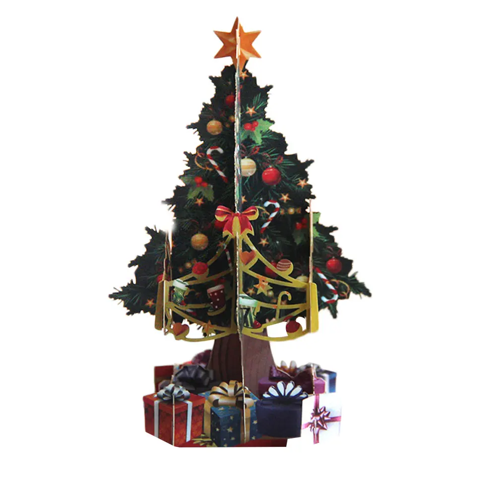  Wishes Postcard Christmas Tree Postcard Creative Colorful Paper Gifts Invitations Xmas 3D Greeting  - 4000247182045