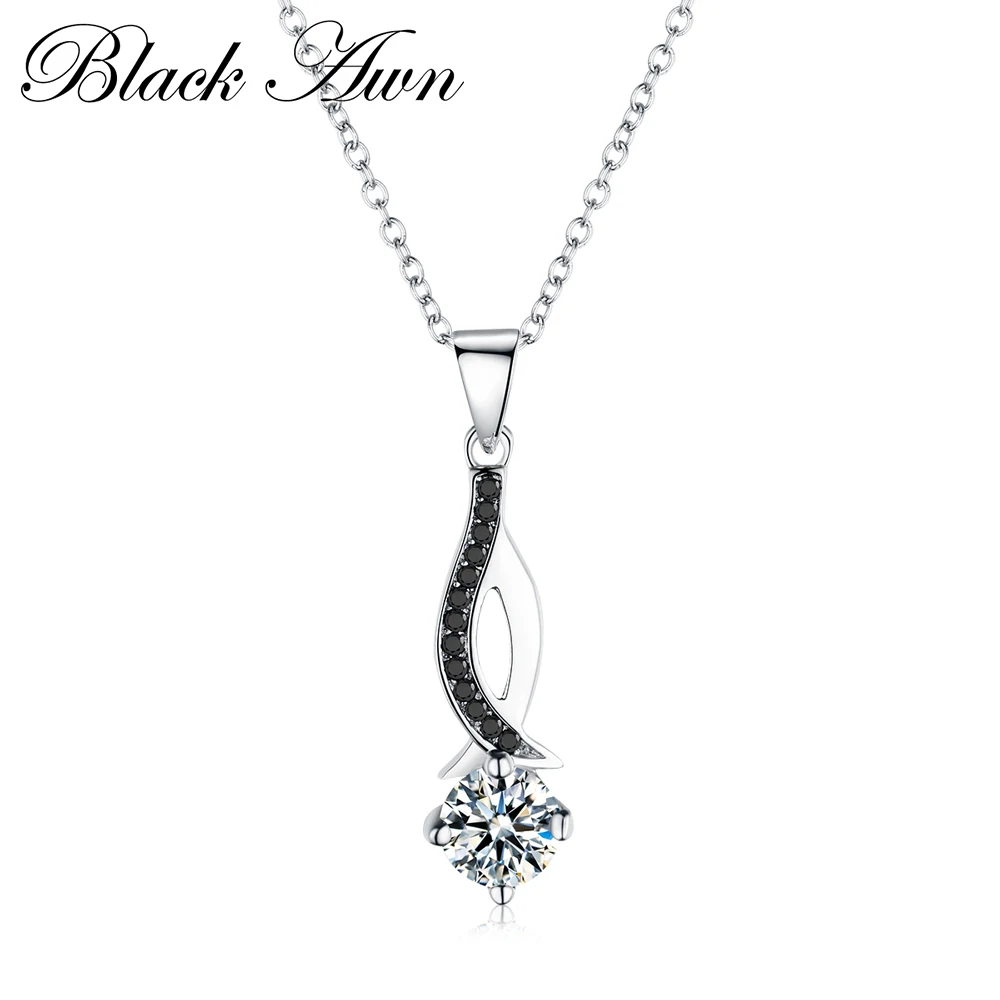

Ожерелья с подвесками [BLACK AWN] серебряного цвета, модное ожерелье с черной шпинелью и камнем для женщин P073