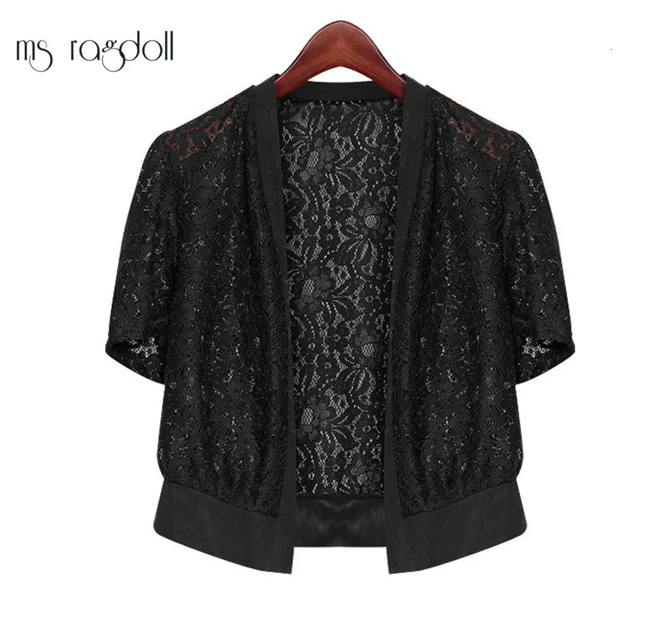 ms ragdoll Women Bolero Crop Plus Size Wrap Coat Hollow Out Lace Short-sleeve Short Small Shawl Cardigan Tops Jacket