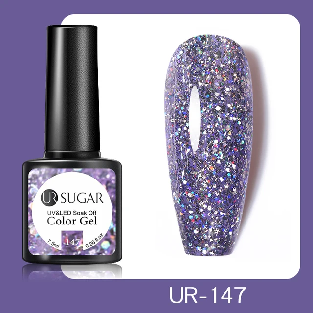UR SUGAR 7.5ml Pink Reflective Glitter Gel Nail Polish Silver Purple Sequins Soak Off UV Gel Nail Art Manicuring Nail Gel UR-147
