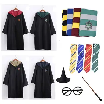 

Robe Potter Costume Cape Cloak With Tie Scarf Wand Glasses Ravenclaw Gryffindor Hufflepuff Slytherin Potter Cosplay for Kids