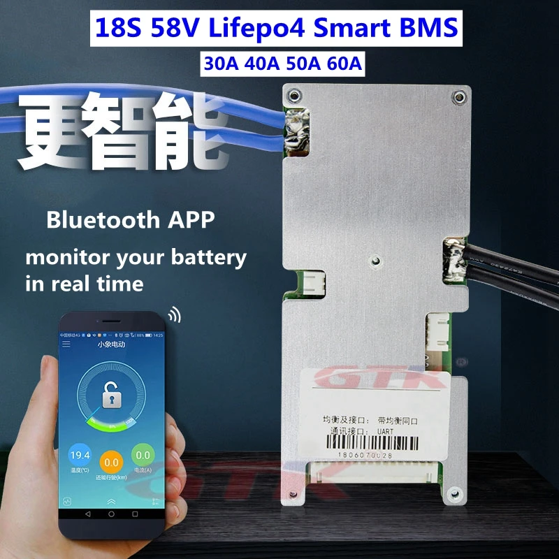 

GTK 18S 58V 30A 40A 50A 60A Smart BMS with with bluetooth APP communication function for 18s 58V Lifepo4 lithium battery pack