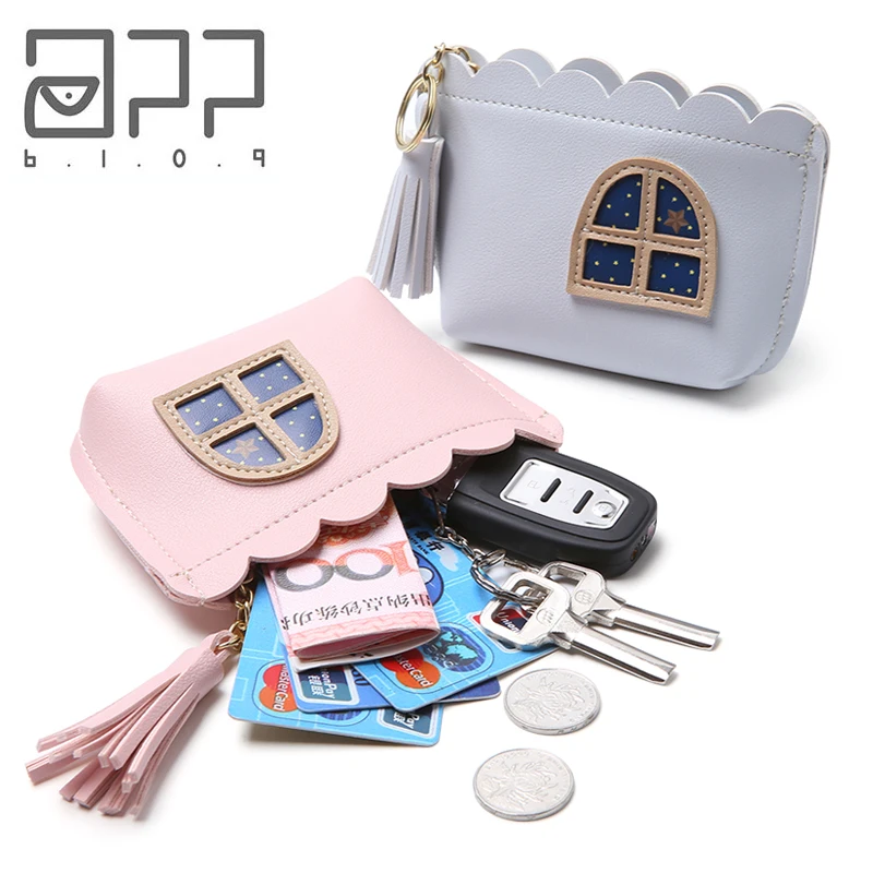 

2019 Stylish Window Tassel Woman's Leather Small Mini Wallet Keychain Zipper Coin Purse Money Cards Bag Carteira Feminina