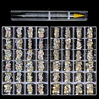 Nail Rhinestone Set 480pcs/Box With One PC Dot Pen Crystals AB DIY Rhinestones Gold Bottom Glass Stones For Nail Art Accessories 1